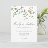 Vintage Botanische Butterfly-Hochzeit Einladung (Stehend Vorderseite)