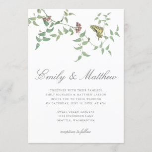 Vintage Botanische Butterfly-Hochzeit Einladung