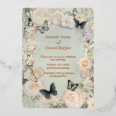 Vintage Botanische Butterfly-Hochzeit Folieneinladung (Vorderseite)