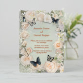 Vintage Botanische Butterfly-Hochzeit Folieneinladung (Stehend vorne)