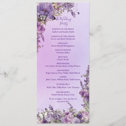 Vintage Botanische Butterfly-Hochzeit Programm (Rückseite)