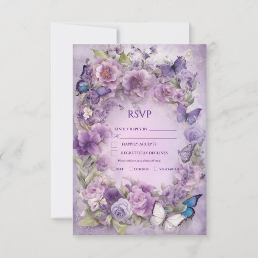 Vintage Botanische Butterfly-Hochzeit RSVP Karte (Vorderseite)
