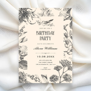 Vintage botanische Chinoiserie-Blumen-Geburtstag Einladung