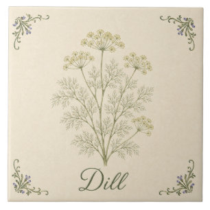 Vintage Botanische Dill-Küchenkrautgarten Fliese