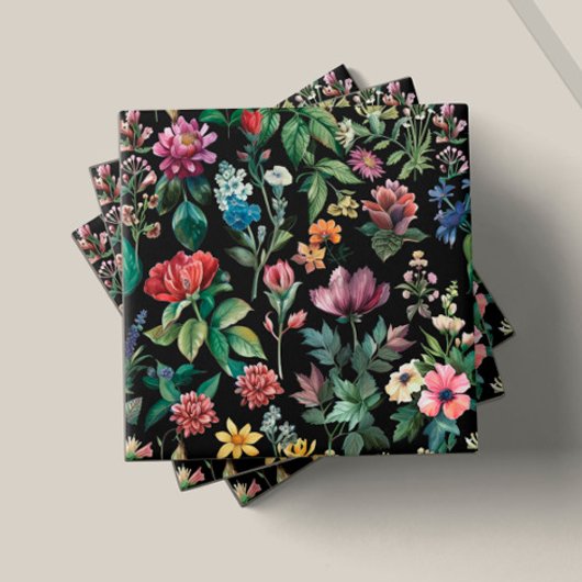 Vintage botanische Elegance Black Fliese
