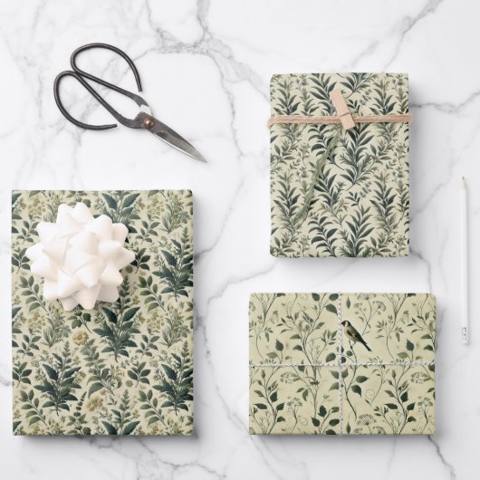 Vintage botanische Elfenbein-/Gehaltspapiere Geschenkpapier Set (Vorderseite)
