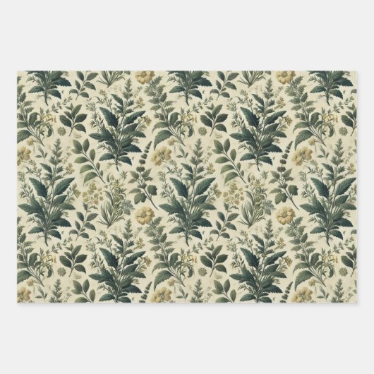 Vintage botanische Elfenbein-/Gehaltspapiere Geschenkpapier Set (Vorderseite 3)