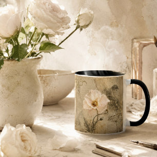 Vintage Botanische Ephemera Florale Collage Tasse