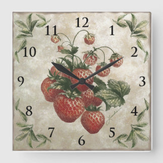 Vintage botanische Erdbeeren Früchte Quadratische Wanduhr