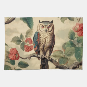 Vintage Botanische Eule im Wald Geschirrtuch
