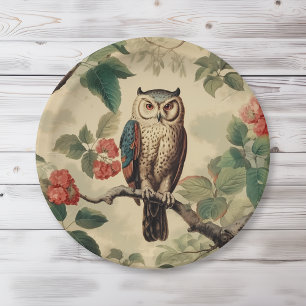 Vintage Botanische Eule im Wald Pappteller