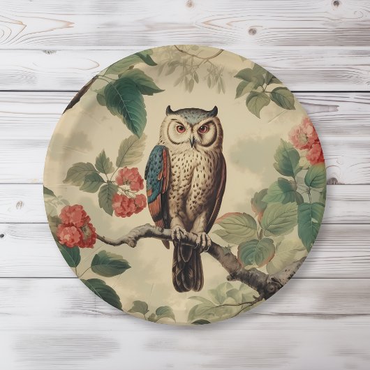 Vintage Botanische Eule im Wald Pappteller