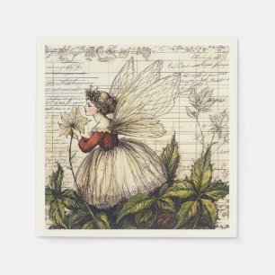 Vintage botanische Fee mit antiker Schrift Serviette