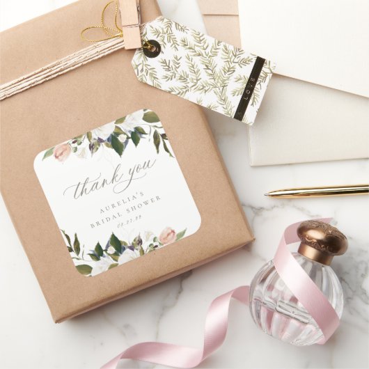 Vintage botanische Flora Danke Square Sticker (Schenken)