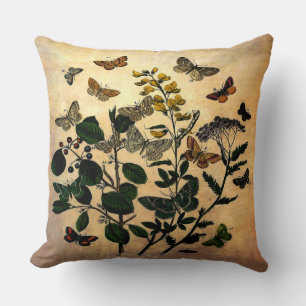 Vintage Botanische Flora-Schmetterlinge Rustikal Kissen