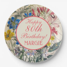 Vintage botanische Florenkoralle Pappteller