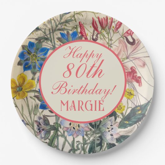 Vintage botanische Florenkoralle Pappteller (Vorderseite)