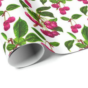 Vintage botanische Fuchsia-Rosa-Kirschen drucken Geschenkpapier