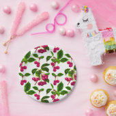 Vintage botanische Fuchsia-Rosa-Kirschen drucken Pappteller (Party)