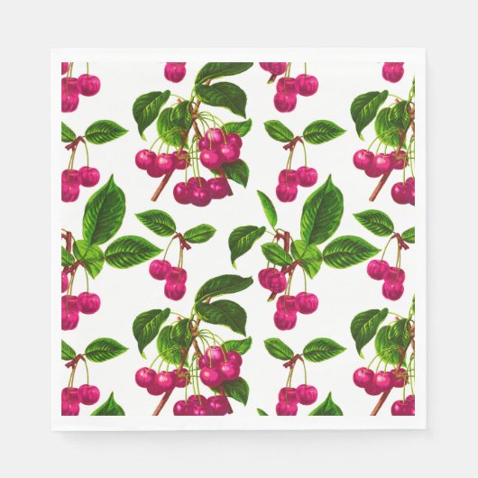 Vintage botanische Fuchsia-Rosa-Kirschen drucken Serviette (Vorderseite)