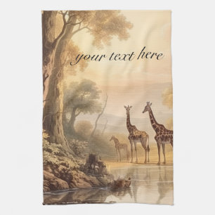 Vintage botanische Giraffen, anpassbar Geschirrtuch