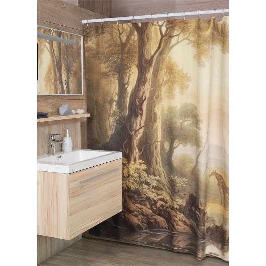 Vintage botanische Giraffenlandschaft am Fluss Duschvorhang