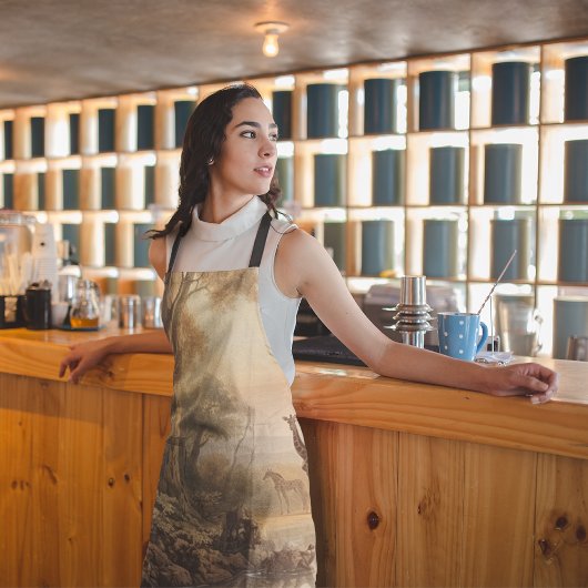 Vintage botanische Giraffenlandschaft am Fluss Schürze