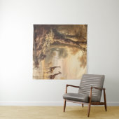 Vintage botanische Giraffenlandschaft am Fluss Wandteppich (Beispiel (Horizontal))