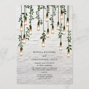 Vintage Botanische Glühbirnen Weiße Brickdecke Hoc Einladung