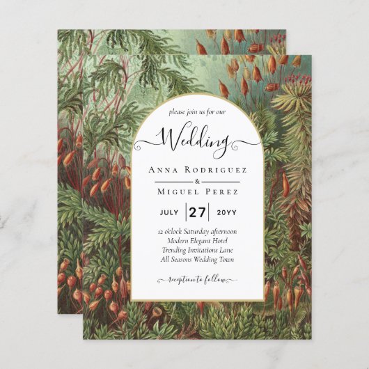 Vintage Botanische Grüne Terrakotta Hochzeit einla (Vorne/Hinten)