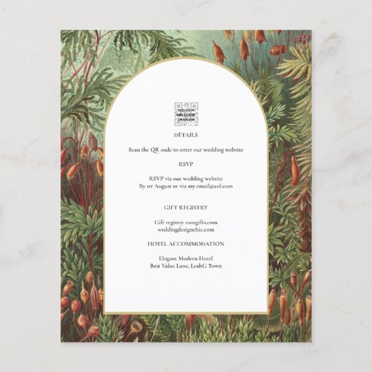 Vintage Botanische Grüne Terrakotta Hochzeit einla (Rückseite)