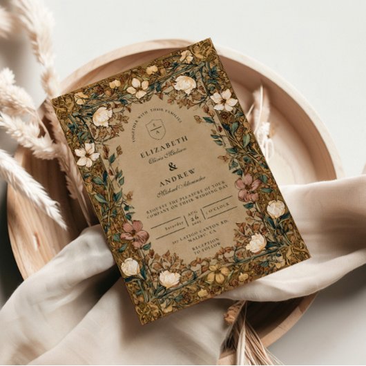 Vintage Botanische Herbsthochzeit Einladung