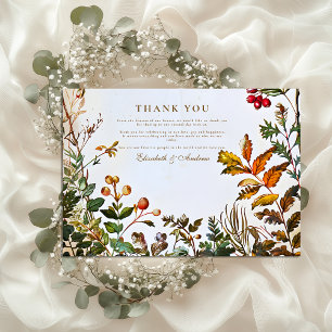 Vintage botanische Hochzeit im Herbst Dankeskarte