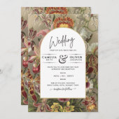 Vintage Botanische Hochzeit in Burgund Einladung (Vorne/Hinten)