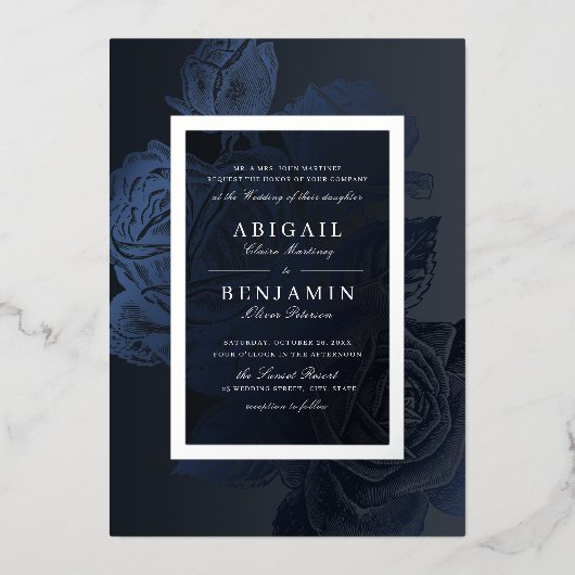 Vintage botanische Hochzeit in Luxe Folieneinladung (Vorderseite)