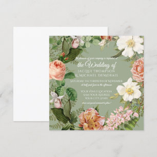 Vintage Botanische Hochzeit mit weißem Rosen Einladung