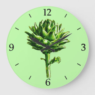 Vintage botanische Illustration, Artischocke Große Wanduhr