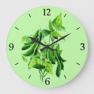 Vintage botanische Illustration, Bohnenrebe Große Wanduhr
