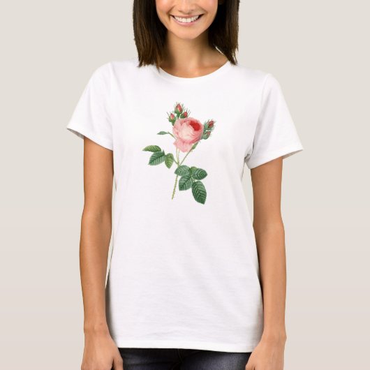 Vintage botanische Illustration der rosa Rose T-Shirt (Vorderseite)