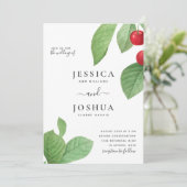 Vintage Botanische Illustration Kirschen Hochzeit Einladung (Stehend Vorderseite)