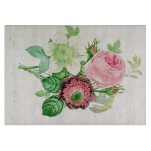 vintage botanische Illustration, rosa Rose, Gänseb Schneidebrett