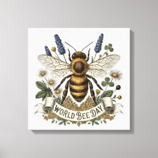 Vintage botanische Illustration zum Welttag der Bi Leinwanddruck