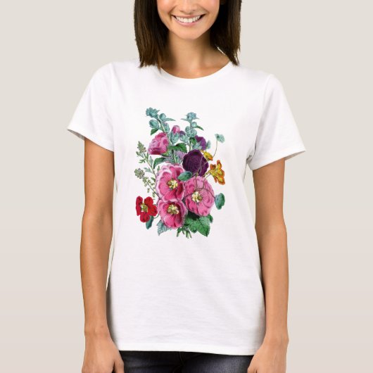 Vintage botanische Illustrationen Hollyhocks T-Shirt (Vorderseite)