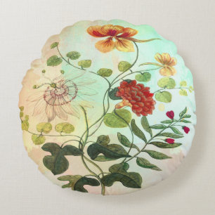 Vintage botanische Illustrations-Blumen-mit Rundes Kissen