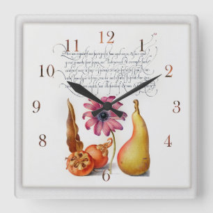 Vintage botanische Illustrationsprodukte und Blume Quadratische Wanduhr