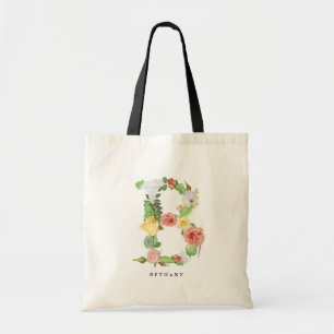 Vintage botanische Initiale B Monogramm Tragetasche