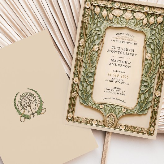 Vintage Botanische Jugendstil-Hochzeit Einladung