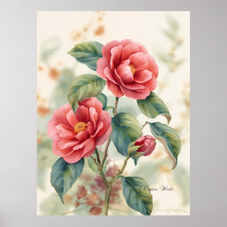 Vintage Botanische Kamelie Wanddekor Poster