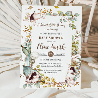 Vintage Botanische Kaninchen Babydusche QR Einladung
