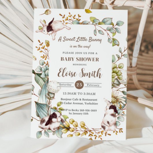 Vintage Botanische Kaninchen Babydusche QR Einladung